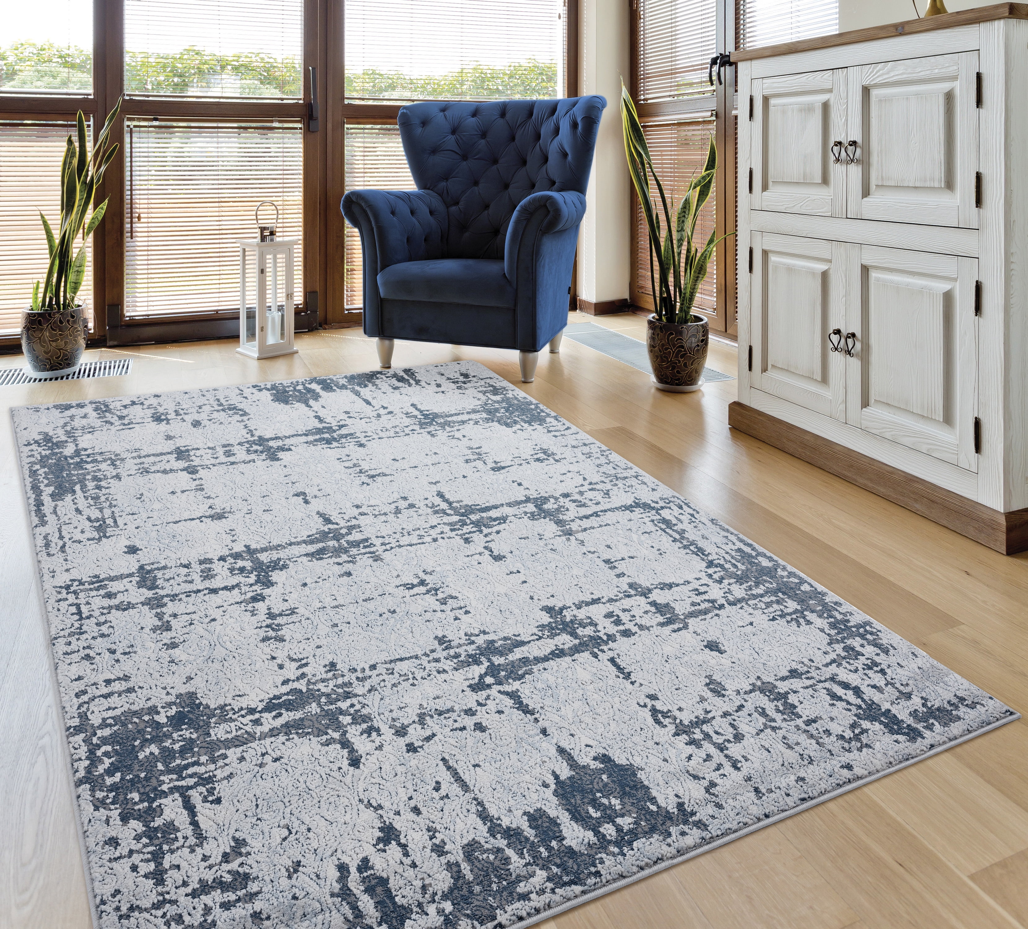 United Weavers Rushmore Van Modern Abstract Runner Rug, Blue, 2'7" x 7'2"