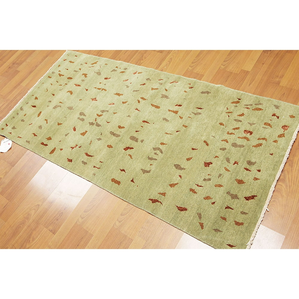 3'x6' Lime green Brown Grey Color HandKnotted Oriental Area Rug Wool