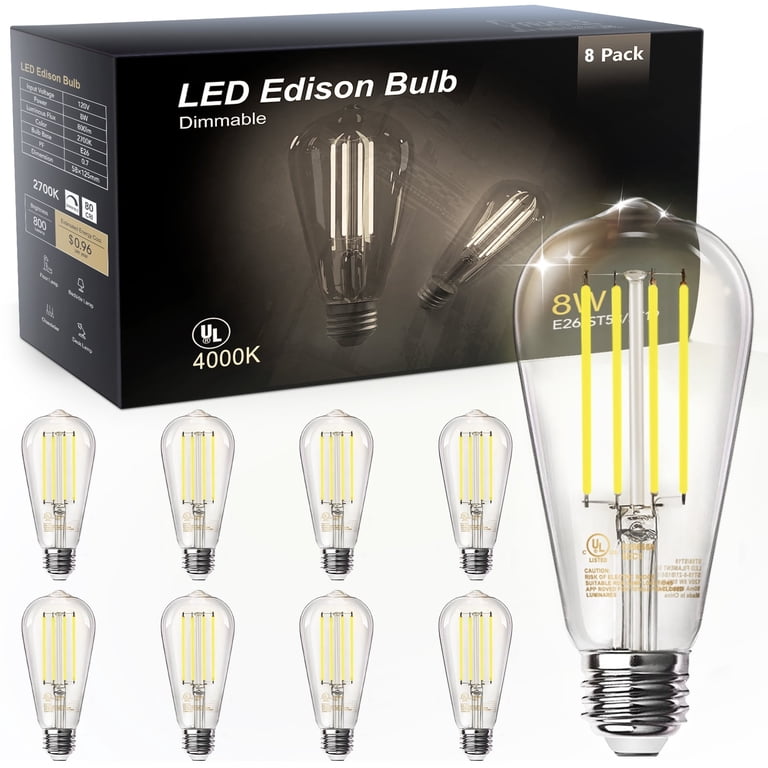DAYBETTER Edison LED Vintage Bulbs, Dimmable, 60W Equivalent, 8 Pack photo 1
