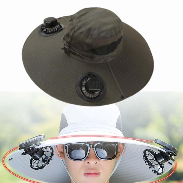 Sombrero de ancha para el , gorra con 2 ventiladores solares, cómodo, recargable, transpirable, portátil, gorra de pesca, sombrero verde