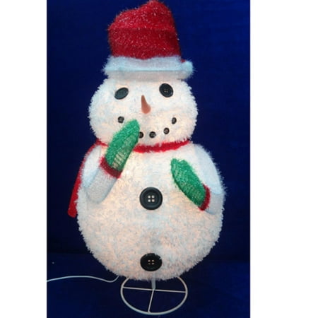 24" Pre-Lit Outdoor Chenille Snowman Wearing Santa Hat Christmas Outdoor Decoration