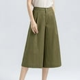 thumbnail image 5 of Mrat Women's Baggy Linen Capris Wide Leg Capris Solid Beach Cropped Culottes Office Pants with Pocket S-93 Green XL, 5 of 9