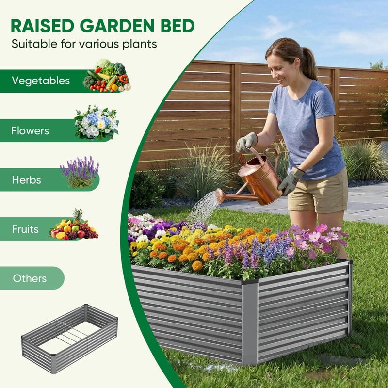 Parkwell 6x3x2ft Raised Garden Bed Outdoor, Backyard Oval Metal Planter Box for Vegetables, Flowers - Sliver