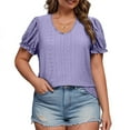 thumbnail image 2 of fatyb Plus Size Tops for Women Puff Short Sleeve Eyelet Blouses Dressy Summer Beach Vacation Tshirts, 2 of 7