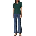 thumbnail image 2 of INSPIRE CHIC Women's Blouse Peter Pan Collar Puff Short Sleeve Retro Shirt S Dark Green, 2 of 6