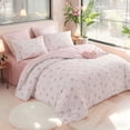 thumbnail image 5 of NAYOROOM Pink Floral Grid Pattern Duvet Cover King Set, 3 Piece Reversible Super Soft Breathable Comforter Cover, 5 of 8