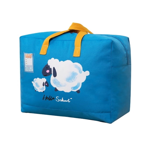 1 bolsa de capacidad para edredón para niños, lavable para el hogar con tela, paño de transporte con cremallera, edredones grandes Oxford azules, organizadores, asas de almacenamiento gruesa