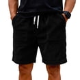 thumbnail image 2 of LWavelet Men's Corduroy Casual Shorts Drawstring Elastic Waist Plain Pocket Retro Streetwear Shorts Black XL, 2 of 5