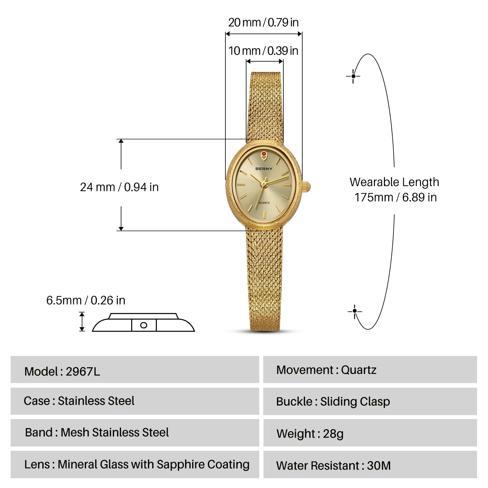 BERNY Small Gold Watches for Women, Dainty Minimalist Oval Dial, Vintage Stainless Steel Bracelet Watch, Adjustable Mesh Band, Waterproof, Luxury Ladies Analog Quartz Wrist Watch Gifts (Gold)