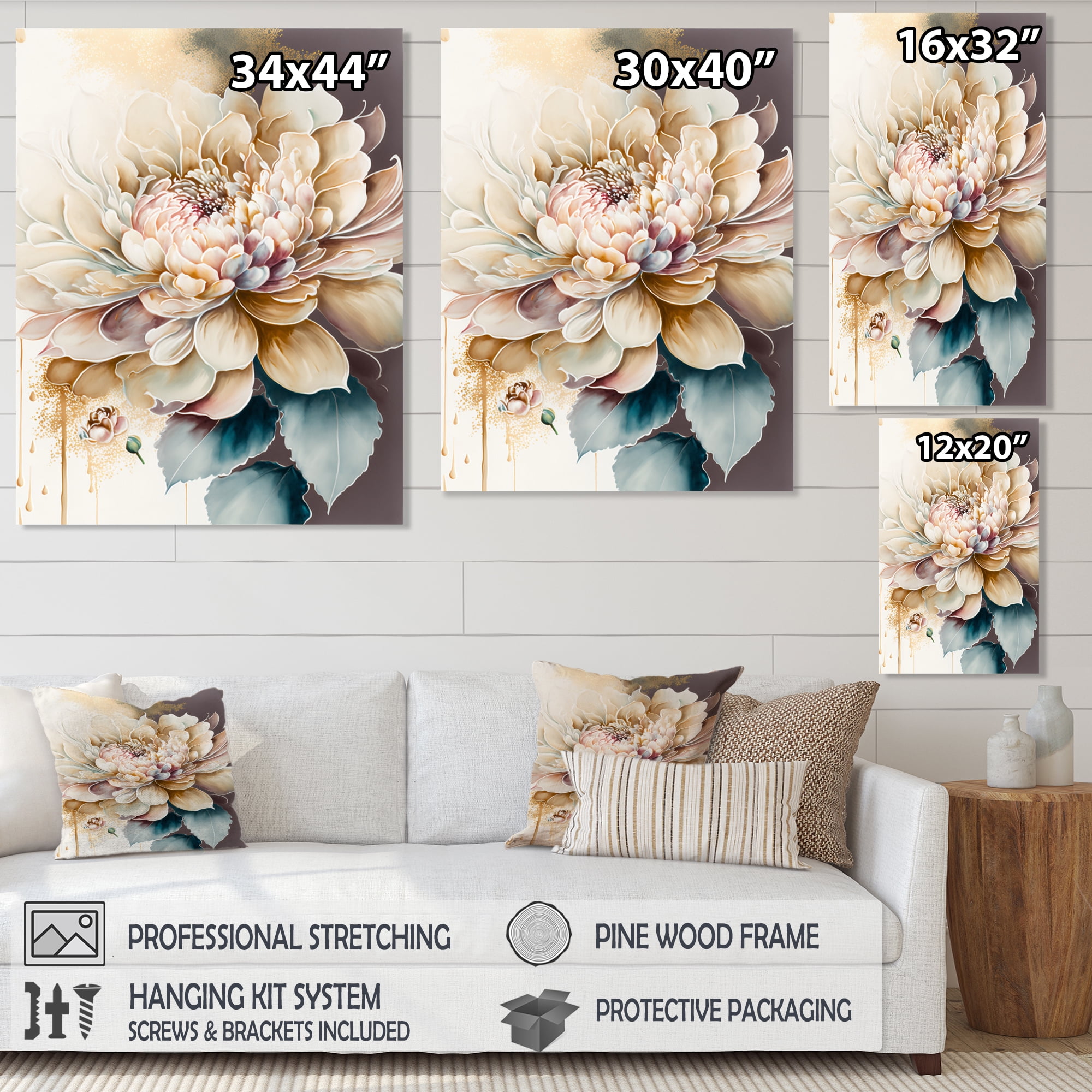 Designart Pink And Cream Watercolor Flower I Canvas Wall Art