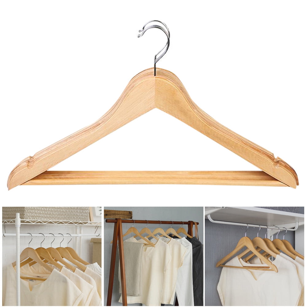 Beige Wooden Coat Hangers Suit Trouser Garment Clothes Coat Hanger Bar White 
