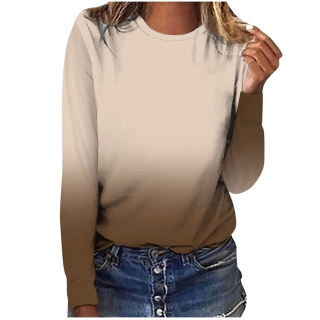 Hauts à Manches Longues pour Femmes T-Shirt Ample Imprimé Mode pour Femmes Blouse à Manches Longues Col Rond Hauts Décontractés T-Shirts à Manches Longues pour Femmes T-Shirts Longs pour Femmes T-Shirts pour Femmes Mode