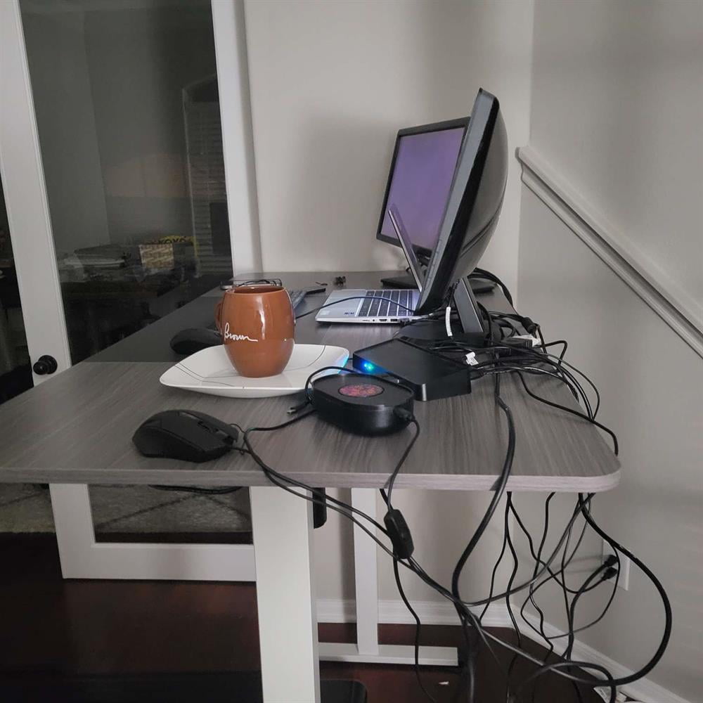 Demi Bonn 55" Electric Height Adjustable Computer Desk with Hook, Small Home Office Desk Study Writing Table, Gray