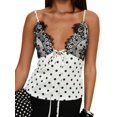 thumbnail image 2 of Women Polka Dot Print Tank Top Lace Trim Bralette Spaghetti Strap Y2k Camisole White Polka Dots L, 2 of 9