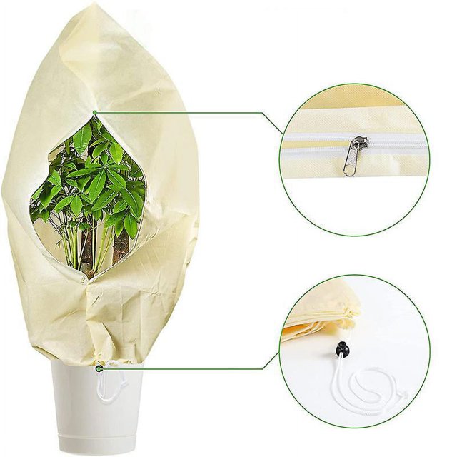 Manta de protección contra el frío de color beige Yjmei para plantas, manta de cuerda de tracción resistente a las heladas y a los insectos (cuerda de tracción inferior de 0,6 m de ancho y 0,8 m de al