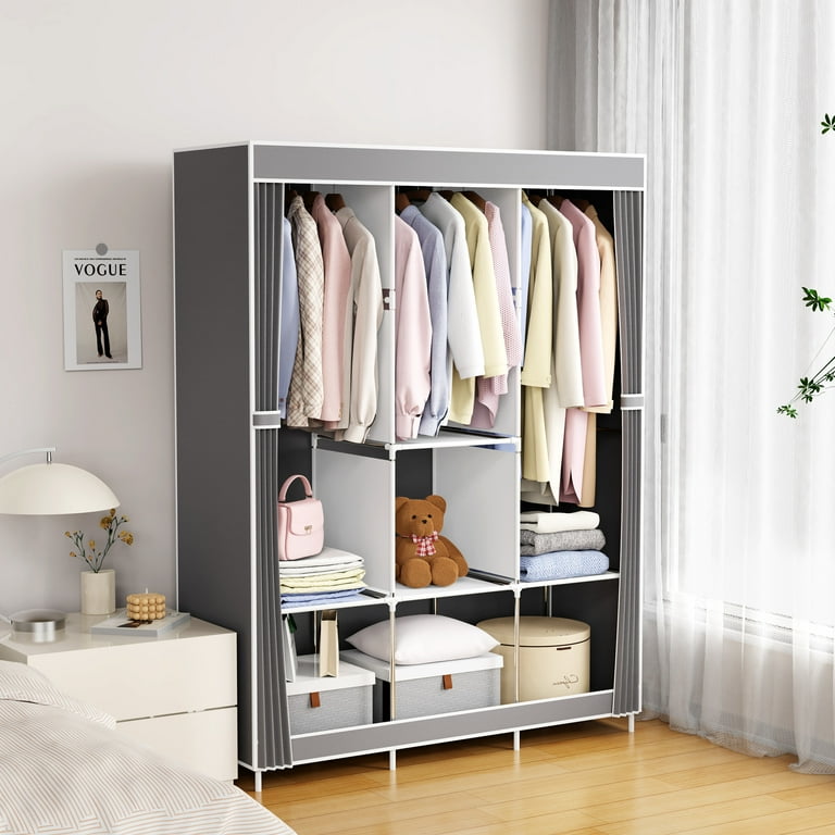 Riousery Portable Wardrobe Closet, 49 Inch, Metal Frame, Clothes