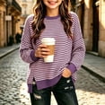 thumbnail image 4 of Cmtiyu Long Sleeve Shirts for Girls Striped Crew Neck Side Slit Pullover Sweatshirts with Ribbed Hem Casual Loose Girls Fall Tops Purple 5-15 Years, 4 of 10