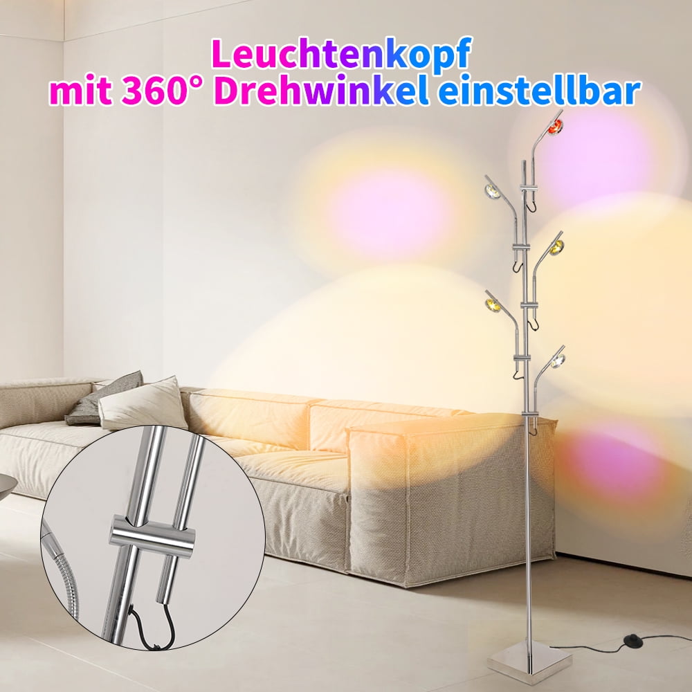 Elinkume Modern Floor Lamp, 73 inch High 5-Head Halo Effect Ambient Floor Lamp (Silver)