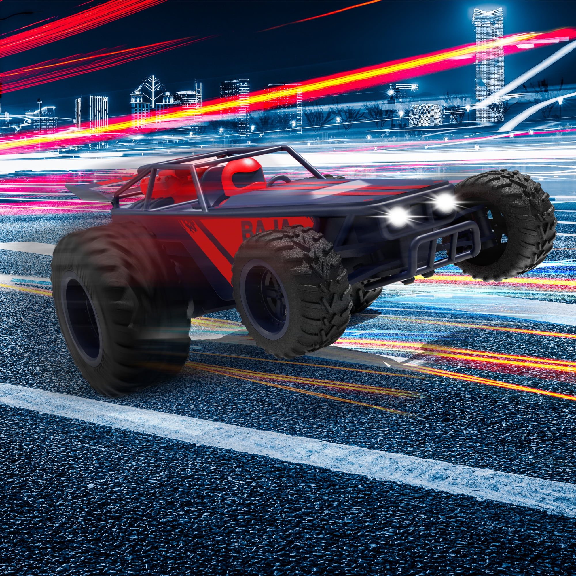 Sharper Image® Baja Street Racer RC Car, High-Speed Stunts, LED Headlights, and Oversized Dragster Tires