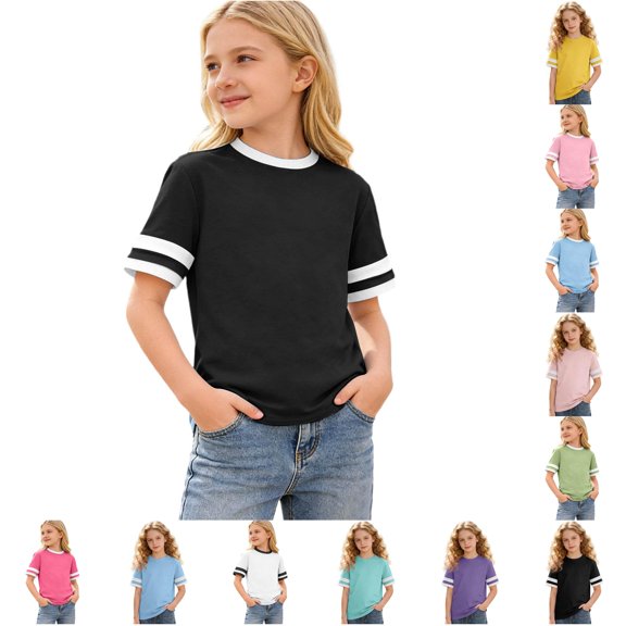 Kids Tshirt Short Sleeve Crew Neck Tshirts Casual Base Back To School Clothes 6-7 Years