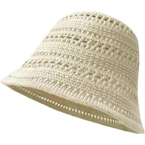 Knitted Bucket Hat Hollow Fishing Hat Stylish Sunshade Cap for Women Outdoor Summer Holiday Beach Vacation Traveling