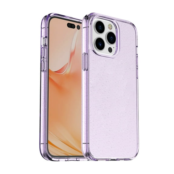 For Apple iPhone 14 Pro (6.1") Transparent Glitter Bling Sparkly Hybrid Hard PC Shell & Soft TPU Shock-Absorption Bumper Case Cover fit iPhone 14 Pro - Purple