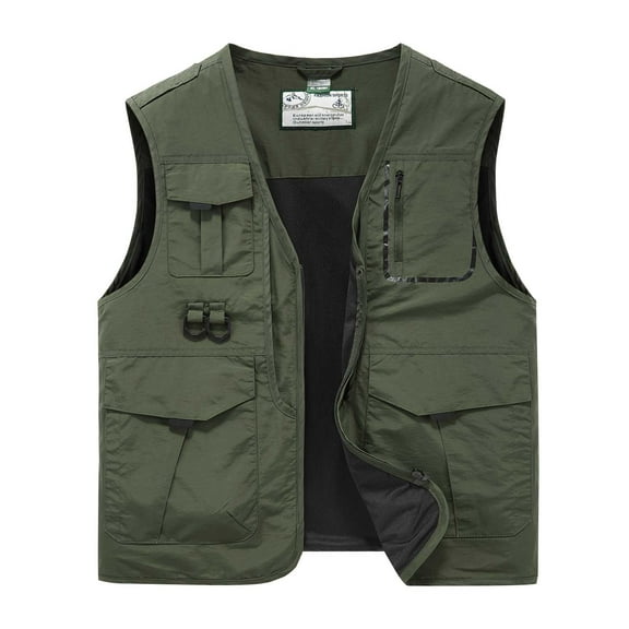 IROINNID Men's V-Neck Sleeveless Solid Color Loose Thin Sport Multi-bag Quick-drying Vest Mountaineering Tooling Outdoor Vest Jackets