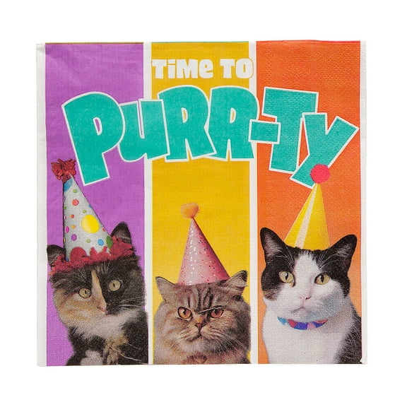 Fun Express 6 1/2" Colorful Birthday Cats Party Paper Luncheon Napkins - 16 Count
