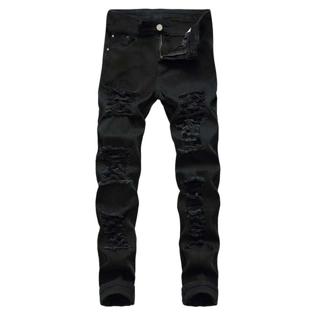 Mens Jeans Ripped Mens Casual Cotton Straight Ripped Hole Trousers Jeans Pants