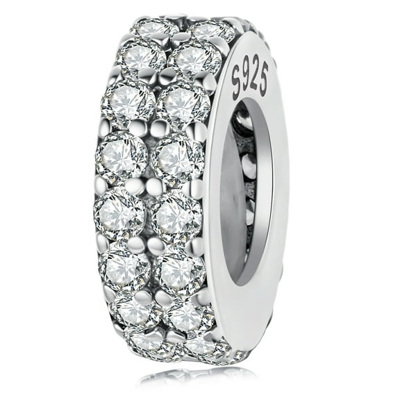 Double-Layer Sparkling Silicone Spacer Beads Charm 925 Sterling Silver Charm , Gift Box Packaging