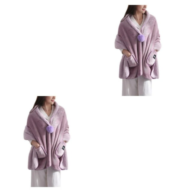 Transemion Restez au Chaud et Confortable avec une Veste de Lit en Polaire Douce Poncho Polyvalent pour Femmes Rose 2Set