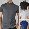 thumbnail image 2 of Skymirror Men Half High Collar Slim Fit T-shirt Summer Casual Short Sleeve Solid Color Elastic Thin Pullover Tee Shirt, 2 of 8