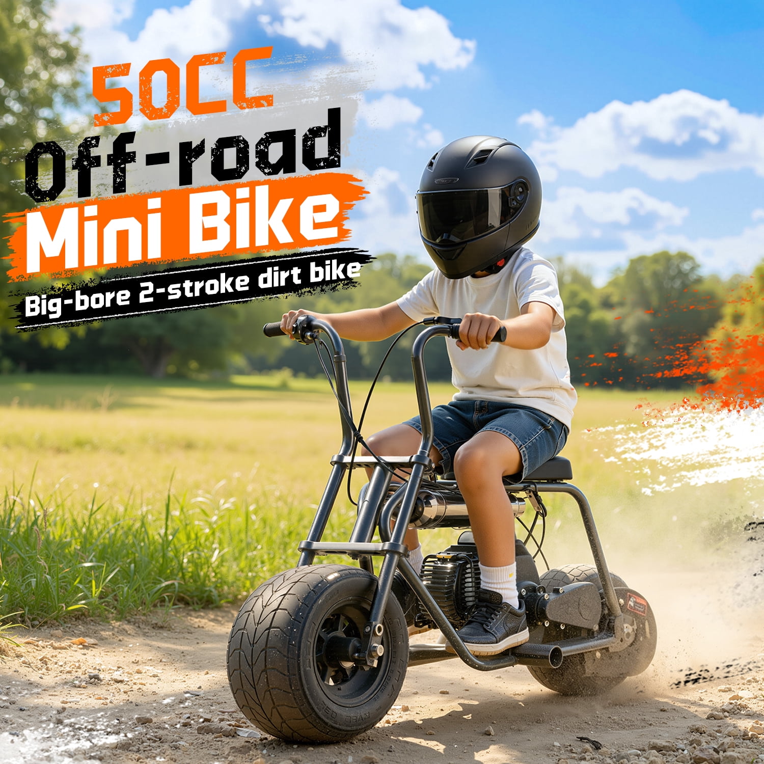TOXOZERS 50cc Mini Bike, Gas-Powered Mini Dirt Bike with Extra-Wide Seat,Perfect Gift for Kids 8+,25 MPH & 150 LBS Capacity,Black