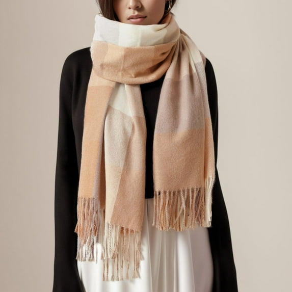 Plaid Scarfs for Women Thick Warm Fleece Lined Large Scarves Knitted Scarf Long Scarves Khaki