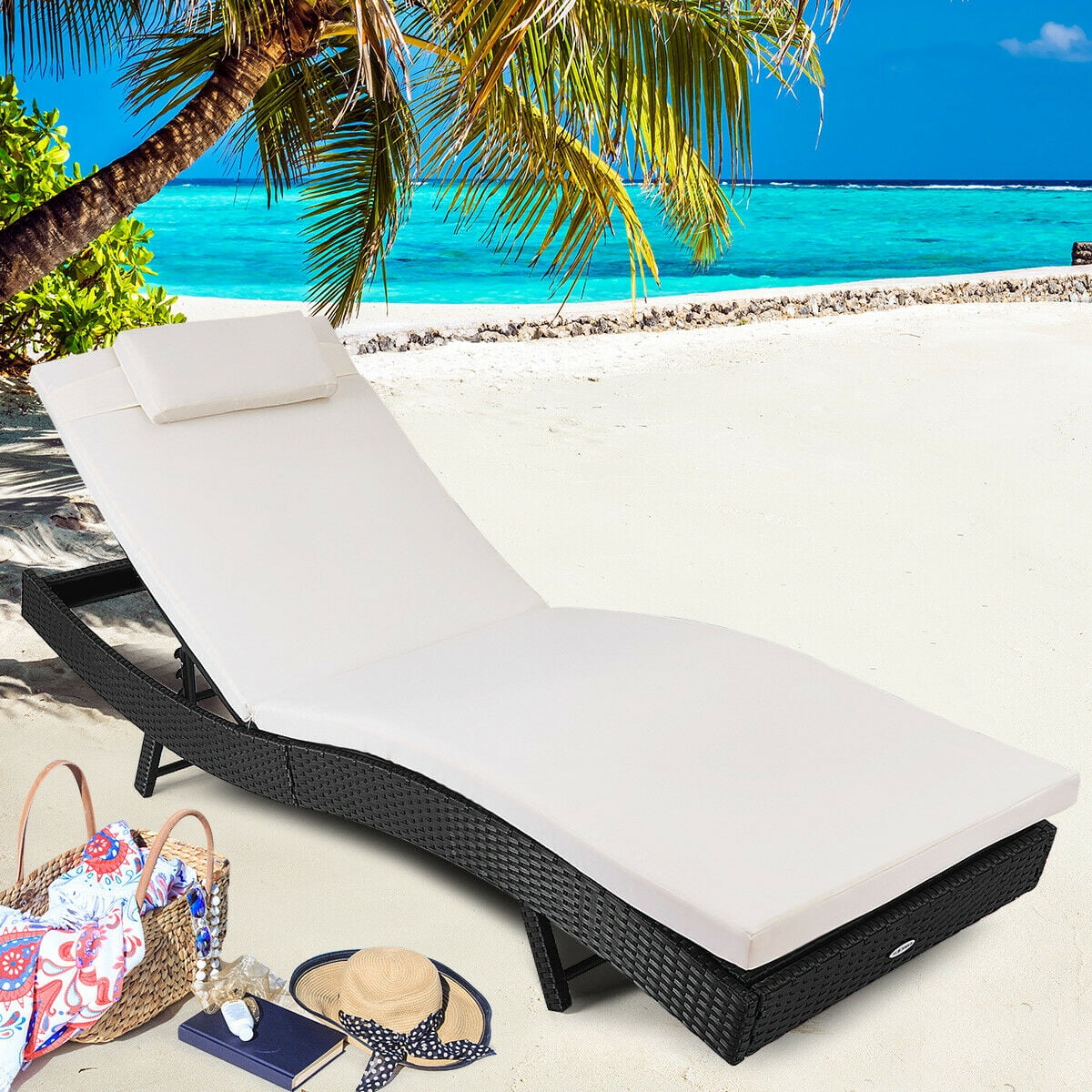 Costway Adjustable Pool Chaise Lounge Chair Outdoor Patio Furniture PE