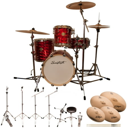 Sawtooth Command Series 4-Piece Drum Set with 16" Bass Drum, Hardware & Zildjian S Family Cymbals, Red Mirror Metallic ( box 1 of 3)