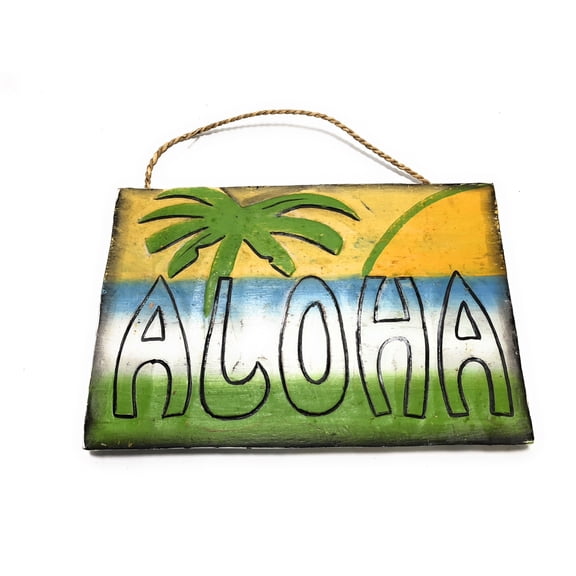 Rustic Aloha Sign 12" Sunset & Palm Trees - Beach Style Decor | #dpt522530