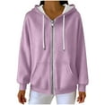 thumbnail image 5 of Zedker Women's Ribbed Hooded Jackets Casual Long Sleeve Drawstring Zipper Kniited Tops with Pockets Solid Color Fall Winter Shackets,Purple,L, 5 of 9