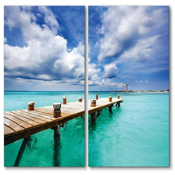 Dock Canvas Wall Art Decor - 2 Piece Set, Decorative Multi Panel Split Prints - Lake Pier Picture for Living Room, Kitchen, Bedroom, Office & Home Decor Gift
