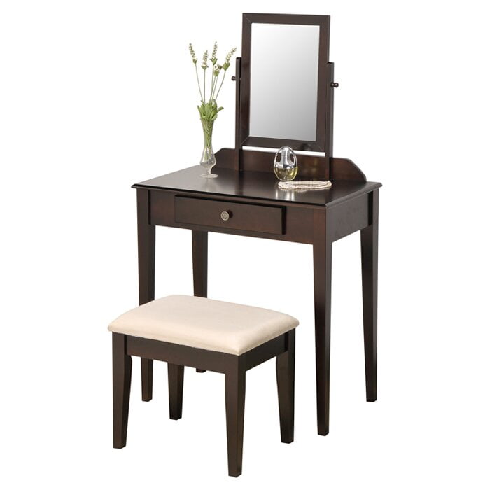 Mcgraw Solid Wood Vanity Set With Stool, Jaylianie Corner Makeup Vanity Desk With Mirror