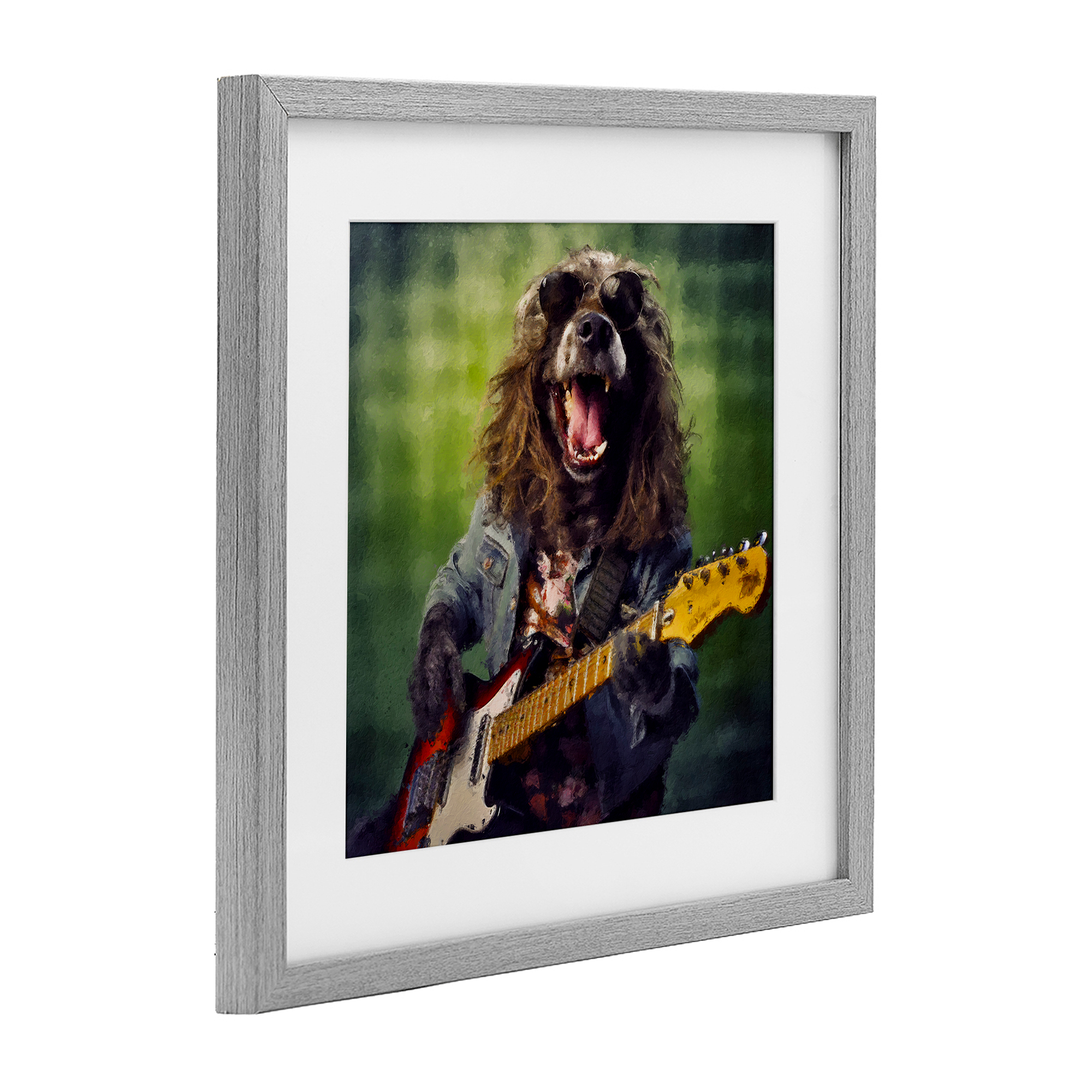 Musician Mutt Halen Gray Framed Print Under Glass, design by Sean Parnell