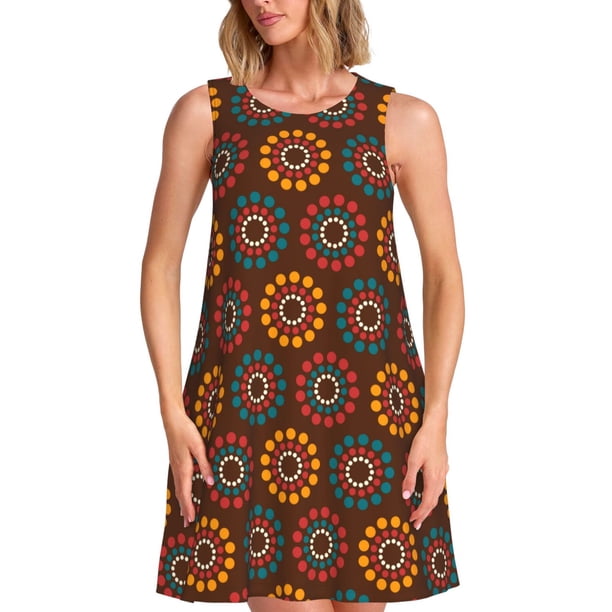Easygdp 60s and 70s Aesthetic1 para Vestido Transpirable de Mujer, Vestido Suelto de Manga Corta con Pliegues y Bolsillos para el Verano