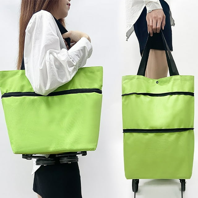 Accelerateh 2 In 1 Foldable Shopping Cart Trolley Bag Portable Green Wheels System for Grocery Travel Storage