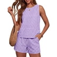 thumbnail image 2 of Karight Womens Gingham 2 Piece Set Sleeveless Tank Top High Waist Drawstring Shorts Summer Casual Beach Vacation Outfit, 2 of 6
