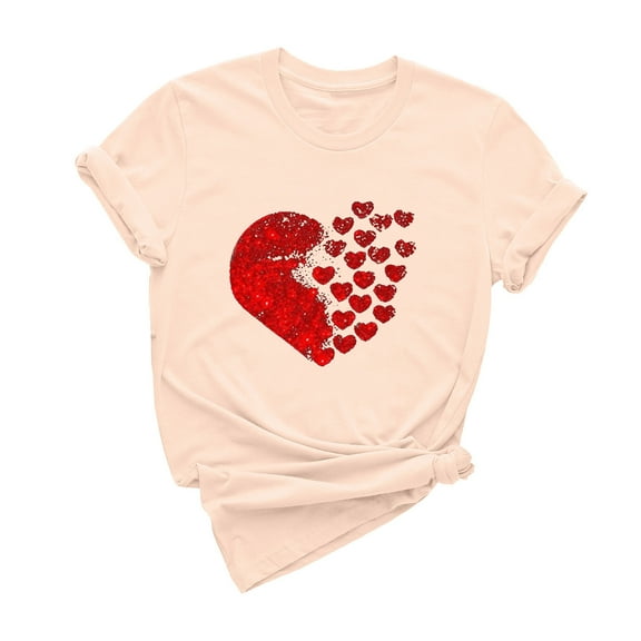 ICHUANYI Women's Tops Fashion Casual Crew Neck Short Sleeve Shirts Valentine's Day Print T-shirt Cloth New Trending