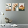 thumbnail image 5 of Boho Wall Art Set Of 3, Mid-Century Modern Wall Art, Framed Canvas Paintings Neutral Abstract Geometric Prints Sun Desert Plant Rainbow Nature Minimalist Artwork Boho Wall Decor for Bathroom Bedroom, 5 of 6