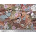 thumbnail image 3 of Soimoi Moss Georgette Fabric Flower Vase,Cat & Girl Human Figure Decor Fabric Printed Yard 42 Inch Wide, 3 of 3