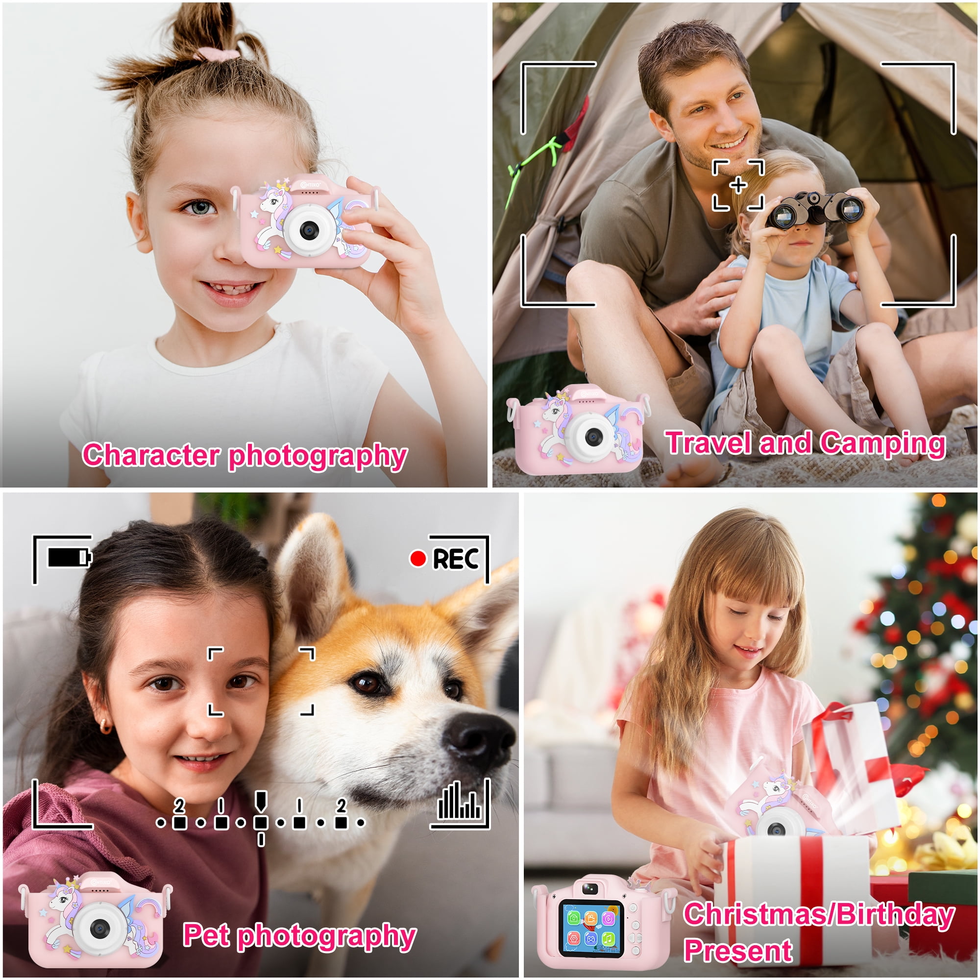 Contixo Kids Camera, Educational Dual Lens Camera with Carry Case and 32 GB SD Card, Pink