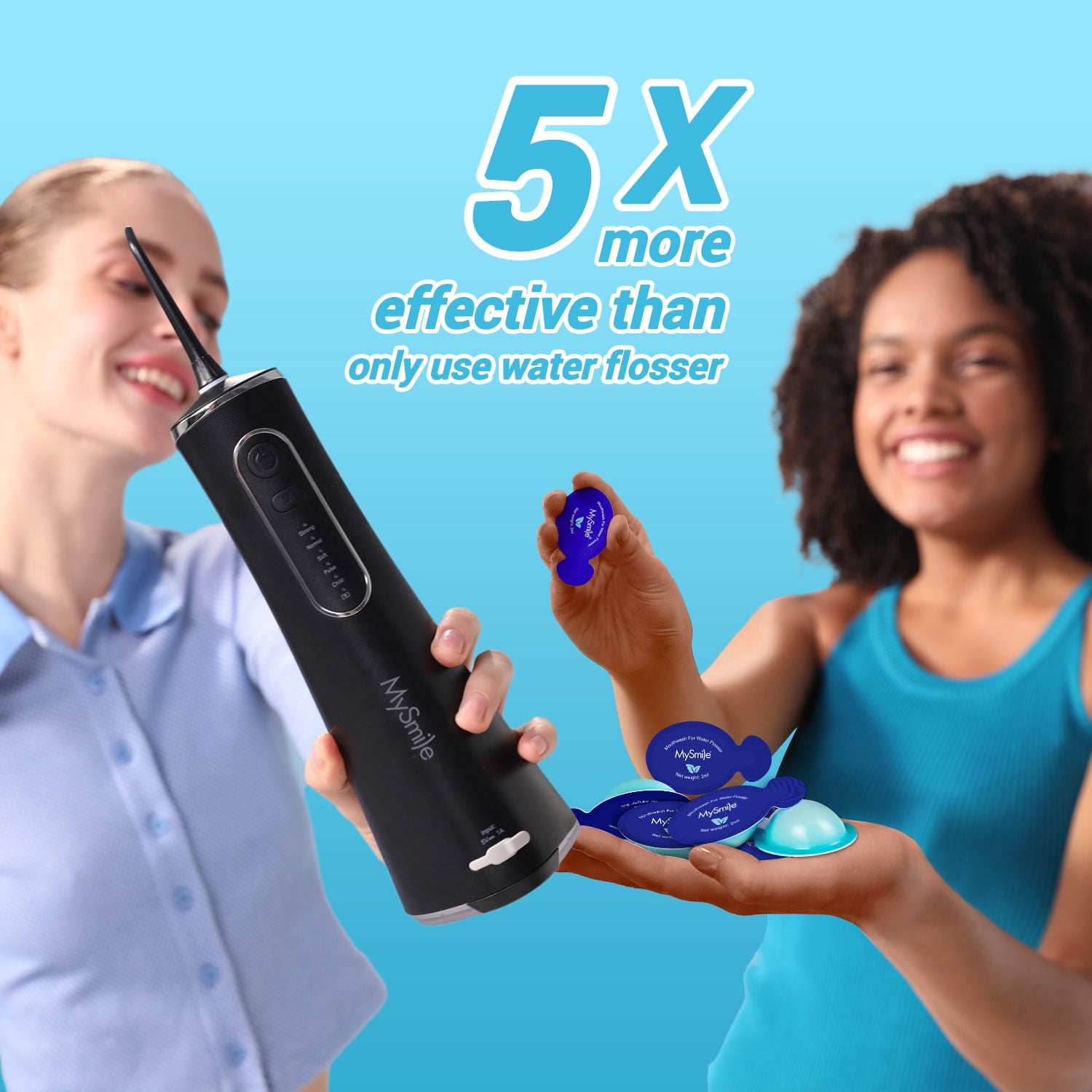 MySmile LP211 Portable Water Flosser Cordless for Teeth & 30pcs Mouthwash Combo, Power Water Dental Flosser Electric Picks, Rechargeable Oral Irrigator, Waterproof, 5 Modes, 8 Tips, Travel Bag, Black