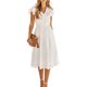 thumbnail image 1 of Vestido midi de playa para mujer Botones Vestido casual con volantes Vestidos de una línea (Blanco XL) Tmvgtek Para estrenar, 1 of 7